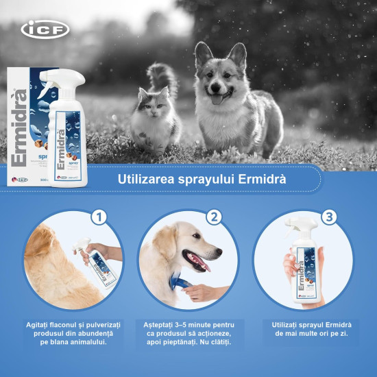 ICF Ermidra Spray, 300 ml – soluție dermatologică hidratantă pentru câini și pisici